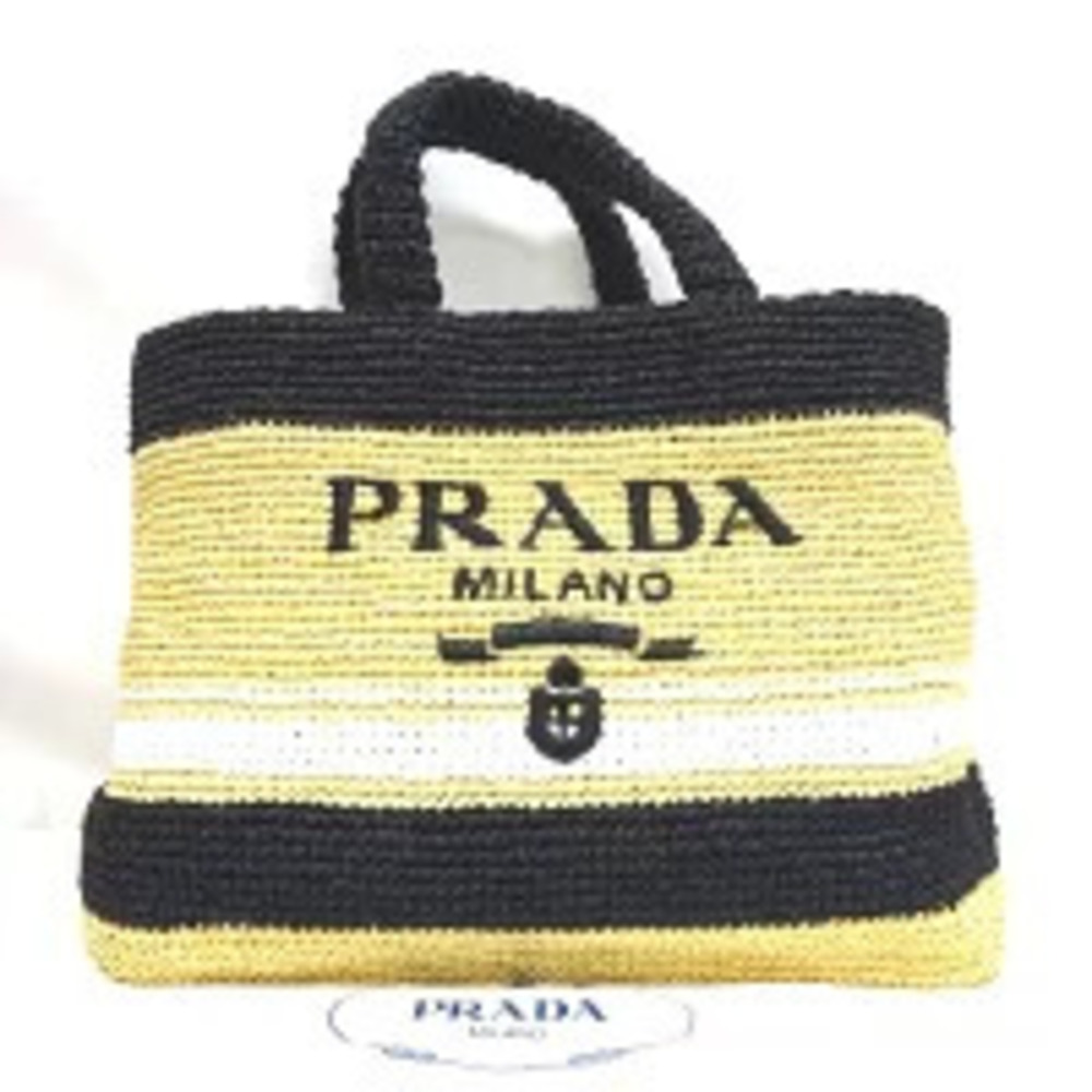 Prada Tote Bag Logo Raffia Black